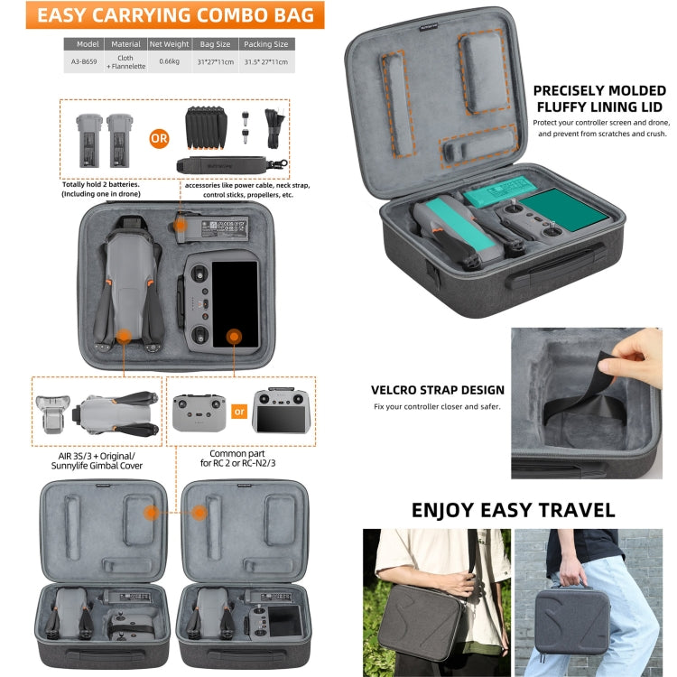 Sunnylife Carrying Case Bag, B657 For DJI RC 2 / 1 Control Bag, A3-B658 Drone Body Bag, A3-B660 Batteries Bag Sunnylife Carrying Case Bag, B657 For DJI RC 2 / 1 Control Bag, A3-B658 Drone Body Bag, A3-B660 Batteries Bag